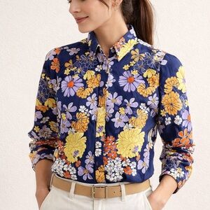 J.crew Classic Fit Cupro Blend Button Down Shirt Dusk Floral Print Size 4 EUC